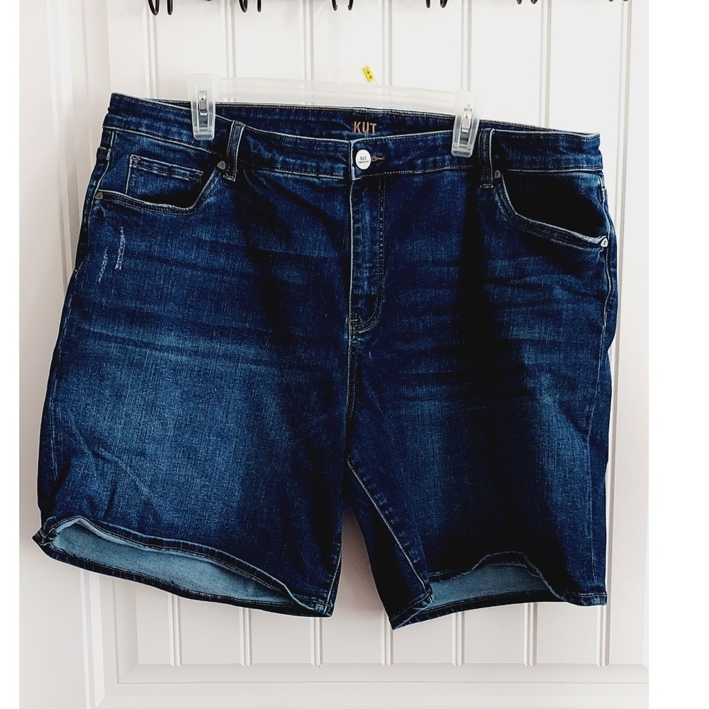 KUT from the Kloth Denim Bermuda Shorts Womens 20W Blue Distressed Dark Wash